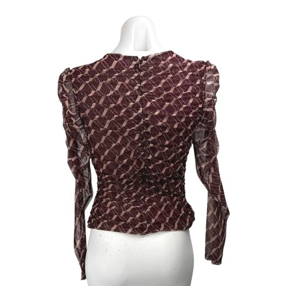 ASTR The Label Red Geometric Long Puff Sleeve Cutout Blouse Crop Top Size M - Picture 3 of 4